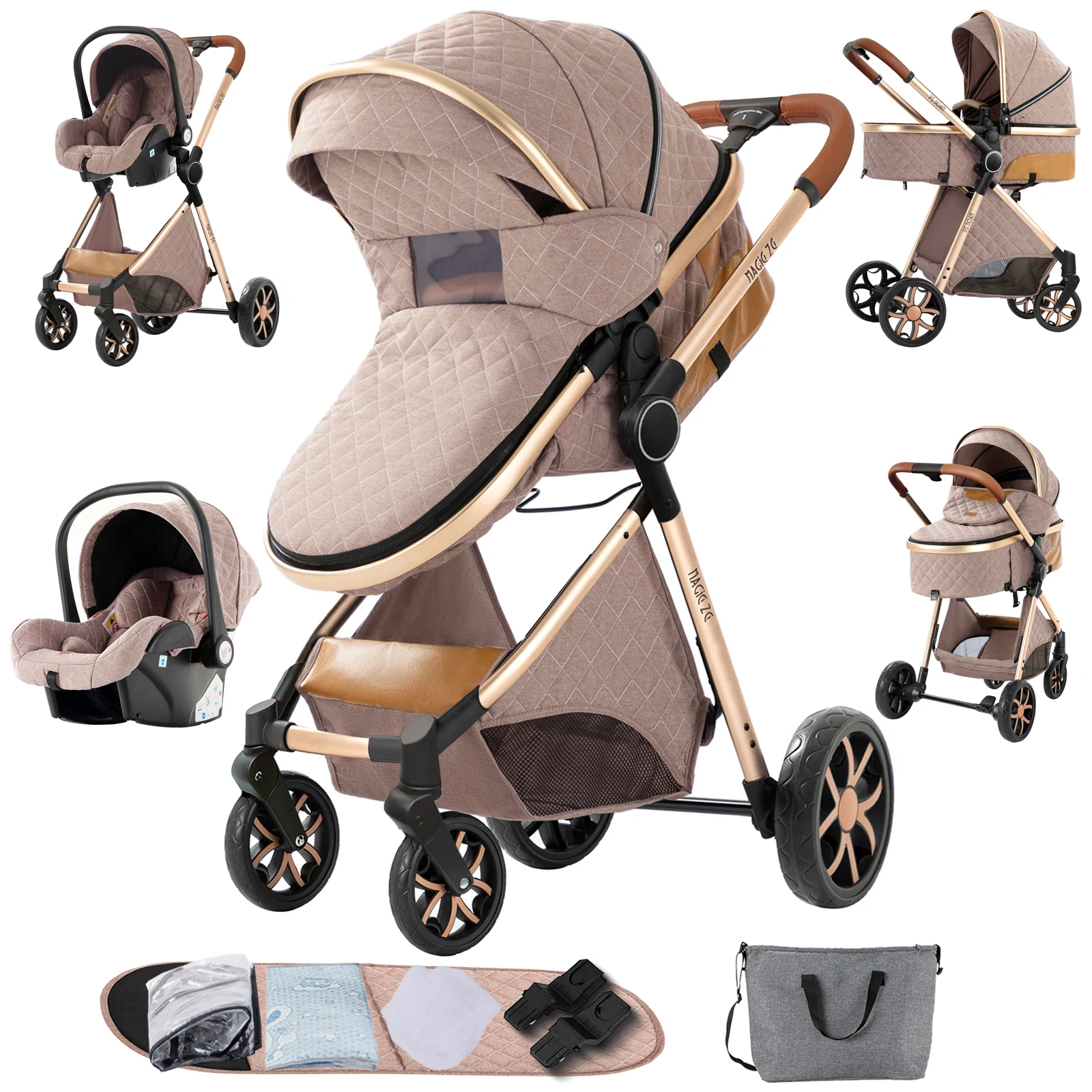 Système de voyage pour poussette 3 en 1, landau chaud avec panier de couchage, poussette légère pour bébé, poussette pliante compacte 1 Système de voyage pour poussette 3 en 1, landau chaud avec panier de couchage, poussette légère pour bébé, poussette pliante compacte 1