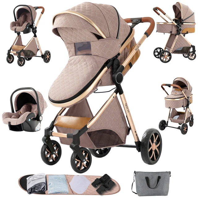 Système de voyage pour poussette 3 en 1, landau chaud avec panier de couchage, poussette légère pour bébé, poussette pliante compacte 1
