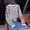 Women’s O-neck Stripe button Sweater vest - Oversized Knitted Cardigan