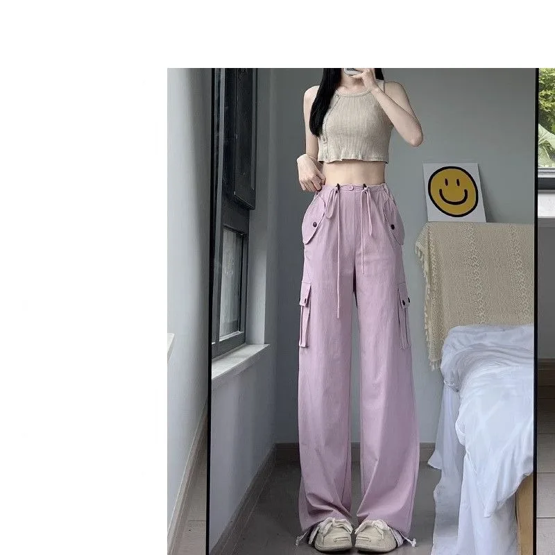 Women's Solid Pockets Spring Autumn High Waisted Buttons Elastic Ankle Tied Lanterns Harlan Casual Workwear Trousers Pants