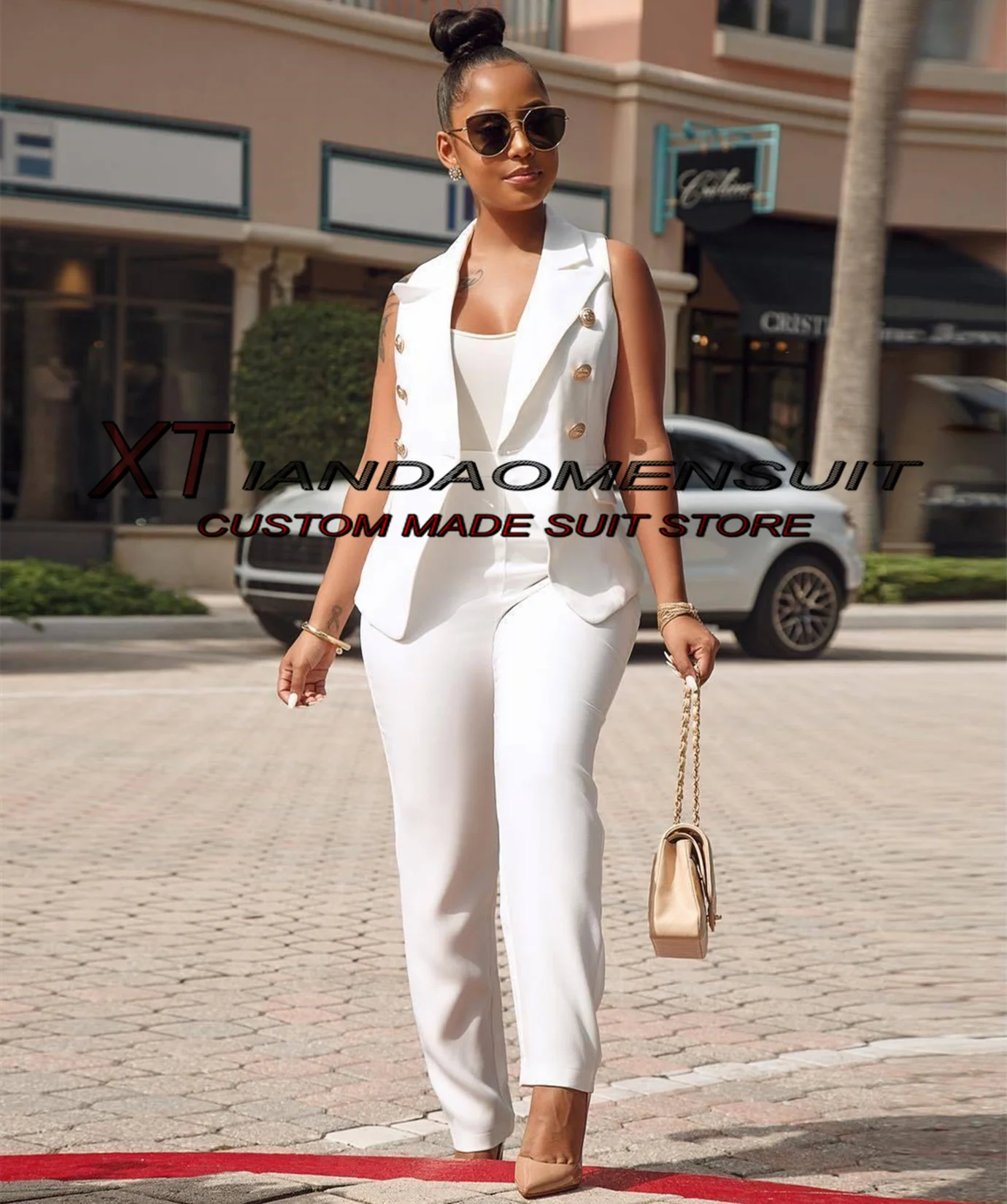 Women's Suit Pants Set 2 Piece Vest Trousers Formal Business Workwear Office Lady Slim Fit Outfit بذلات بليزر نسائية