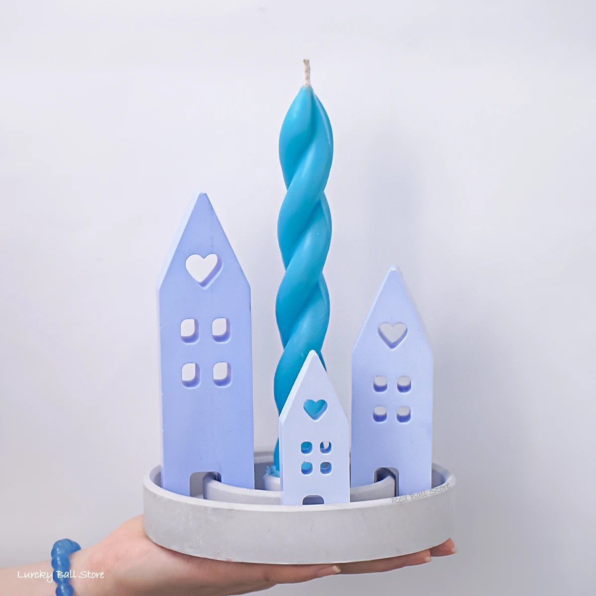 Silicone Mold 3Pcs House Candlesticks Concrete Silicone Mold DIY Resin Round Candle Holder Plaster Tray Set Molds Handmade Crafts Room Decor