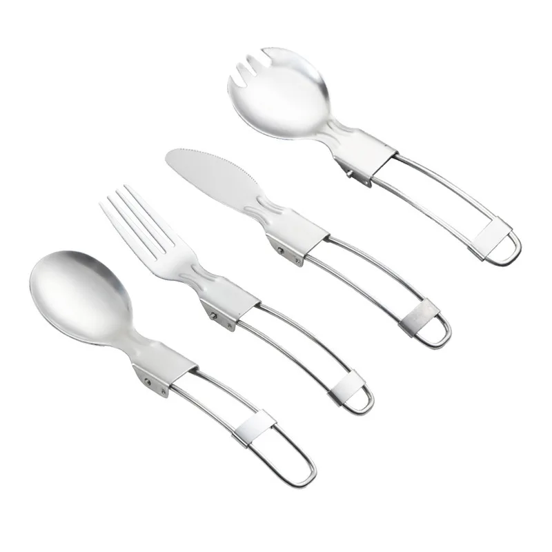

Outdoor Camping Picnic Stainless Steel Spoon Tableware Camp Titanium Spork Folding Camp Spoon Utensil Portable Camping Equipment