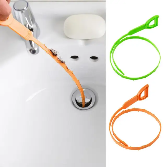 3Pcs Drain Snake Hair Drain Clog Remover Cleaning Tool Sink Drain Cleaner  20.5 Length Orange