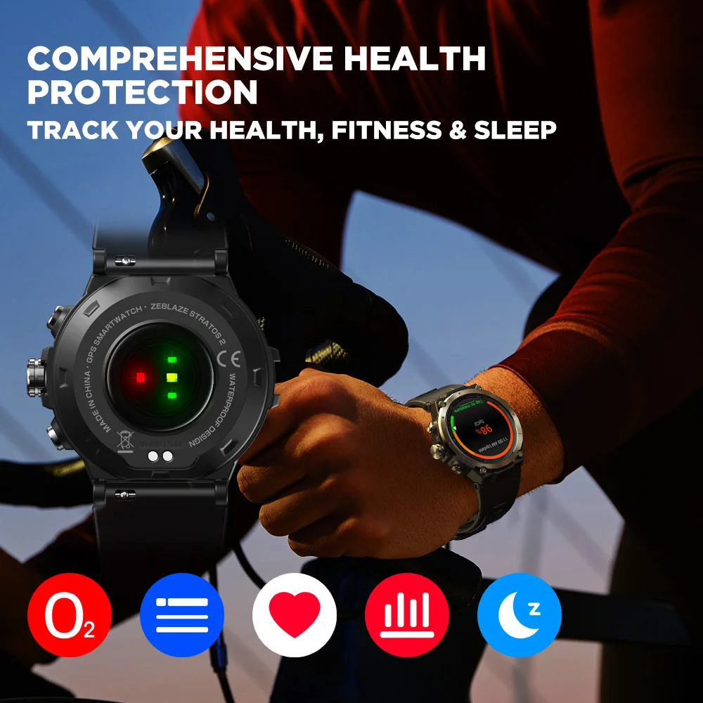 Zeblaze – montre connectée Stratos 2 pour hommes, écran AMOLED, moniteur de santé 24h, 5 ATM, batterie longue durée, nouveau 2022