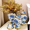 European style electroplated golden ceramic vase model room, hotel living room, light luxury handicraft decoration 3