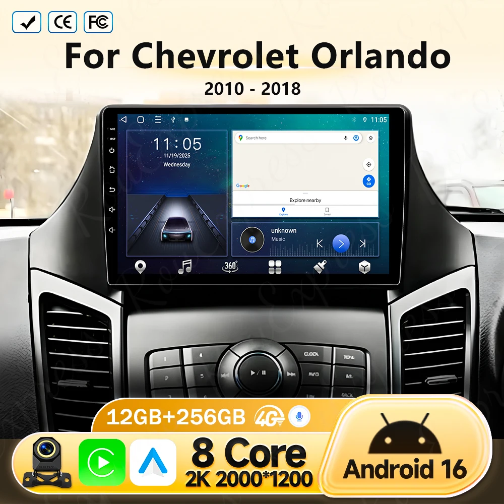 Radio para Auto con Android Auto para Chevrolet Orlando 2010-2018, Reproductor Multimedia con GPS, Navegación, 5G WIFI, Bluetooth, Sin DVD 2din