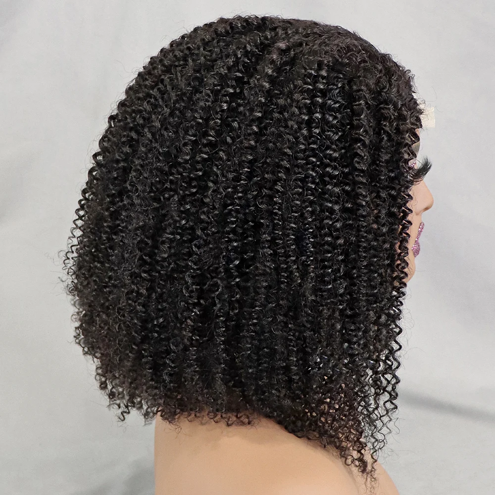 Afro Curly Kinky Curly Hair Wig 300% Density Afro 4x4 Closure Lace Wig Fluffy Short Wig  for Black Women