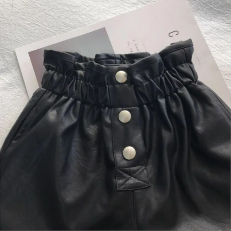 new Spring Autumn Girls Kids PU Faux Leather Shorts Baby Children Jeans Trousers Children Clothes 2-12T