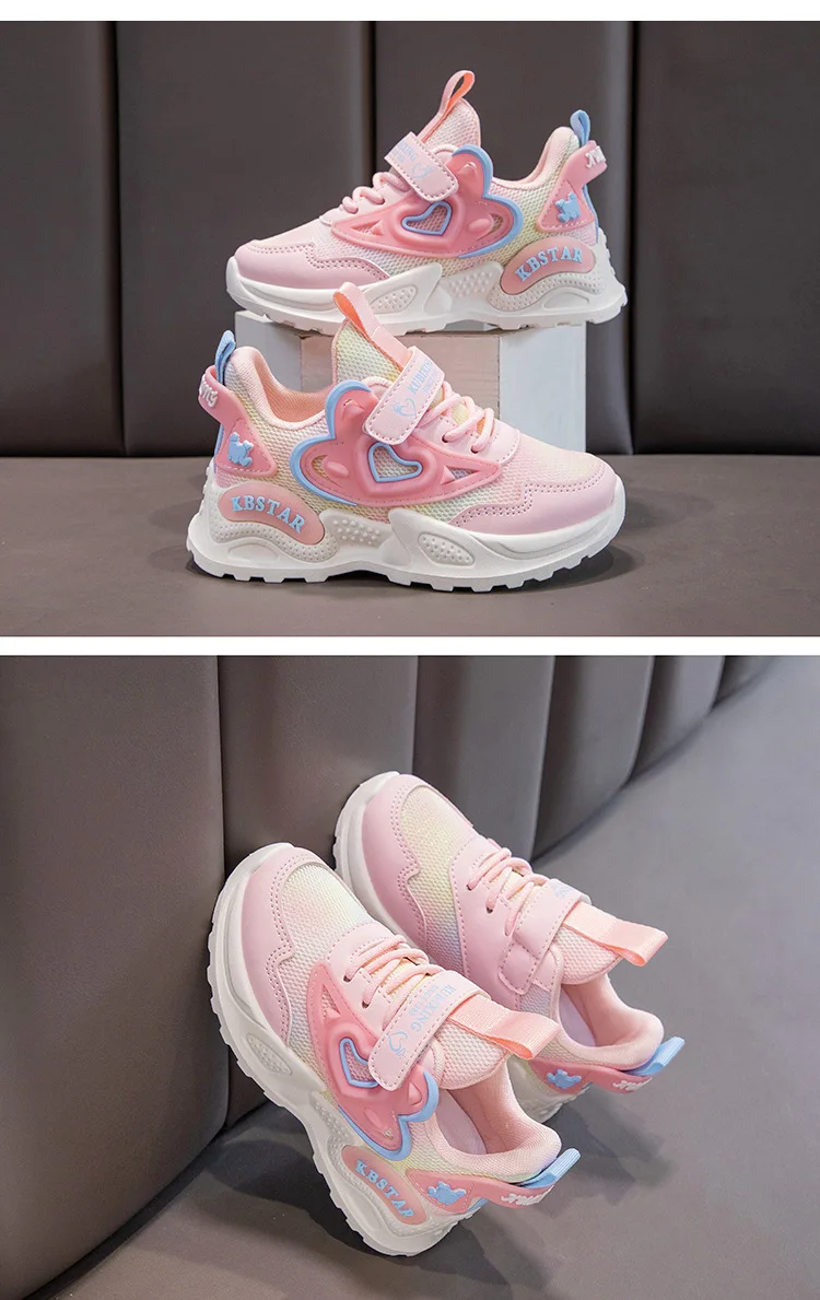 2026 Mädchen Sportschuhe Kinder Laufschuhe Rosa Atmungsaktives Air-Mesh Herz Süße Sneaker Niedliche Klettverschluss Kinder Freizeitschuhe – Detail 11