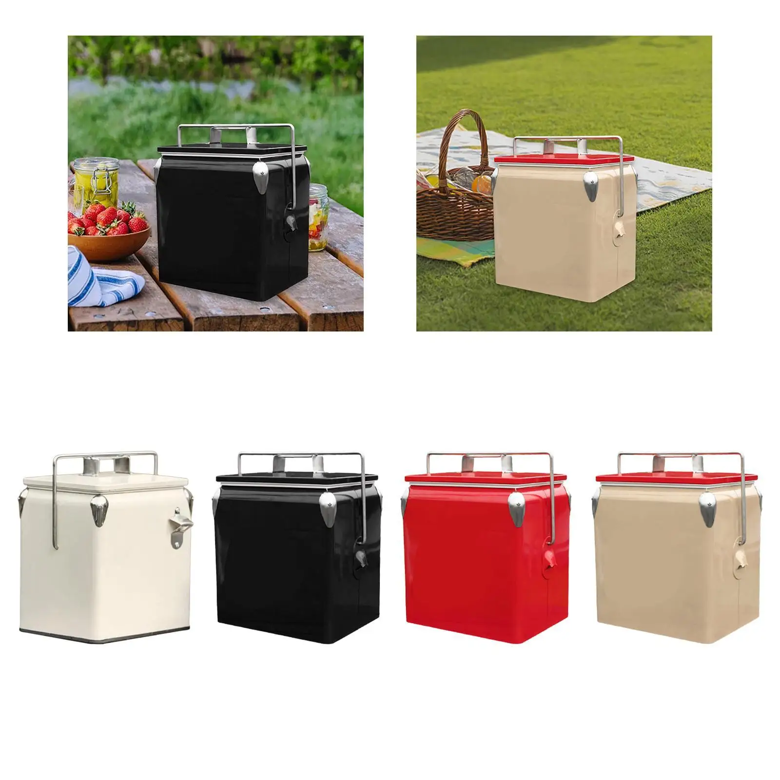Cooler Box Portable Vintage Design Insulated Box for Camping BBQ Boat