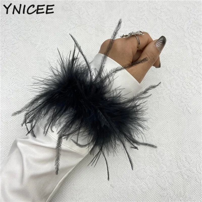 

Natural Feather Wrist Arm Cuffs Women Hair Accessories Furry Bracelets Fashion Luxury Wristband Anklets For Cosplay Rave Costume