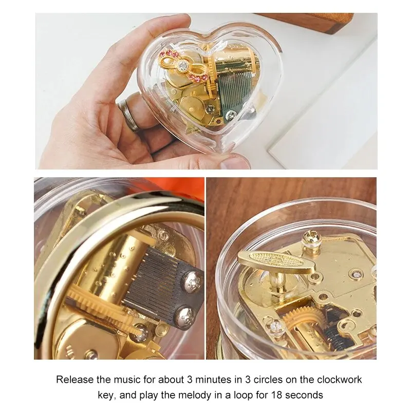1pc Mini Creative Acrylic Material Transparent Hand Windup Metal Movement Octave Box Music Box, Friend Couple Birthday Gift 2
