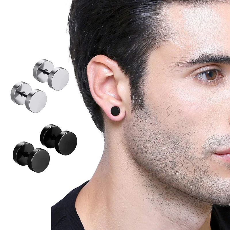 2Pcs Nero da Uomo Bilanciere Punk Cristallo Acciaio Inox