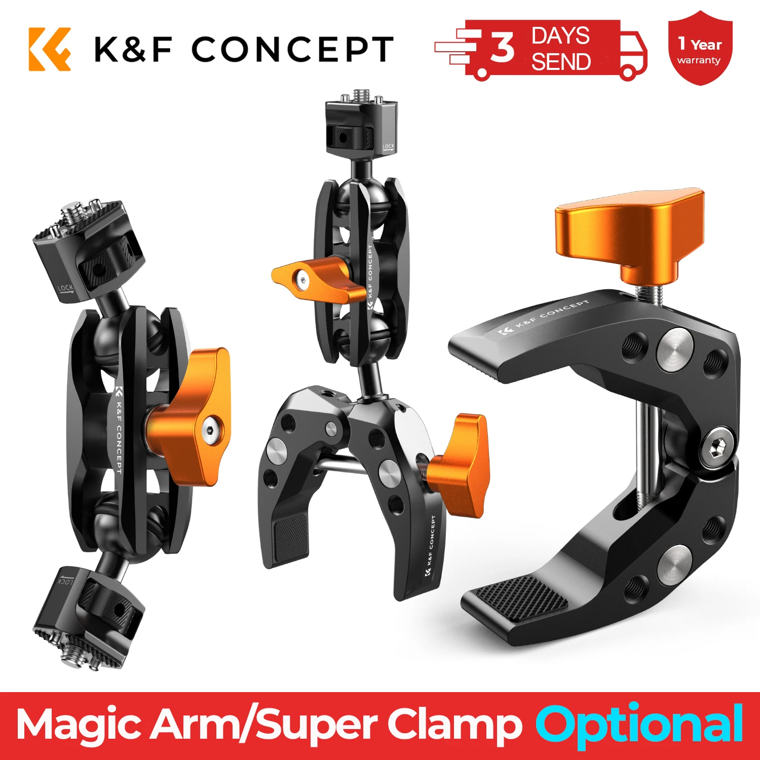 K&F CONCEPT Multi-Functional Super Clamp with Double 360° Ball