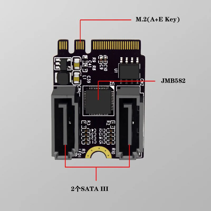 M2-SATA 3.0 확장 라이저 카드 키 A + E WIFI M.2-SATA 하드 디스크 어댑터 카드(드라이버 설치 없음)