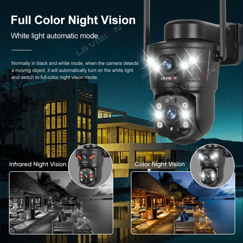 LS VISION 8MP 4G Solar Outdoor Wifi Camera Dual Screens 4K PTZ PIR Human Detect Solar IP Security Cameras V380 Pro CCTV Security 5