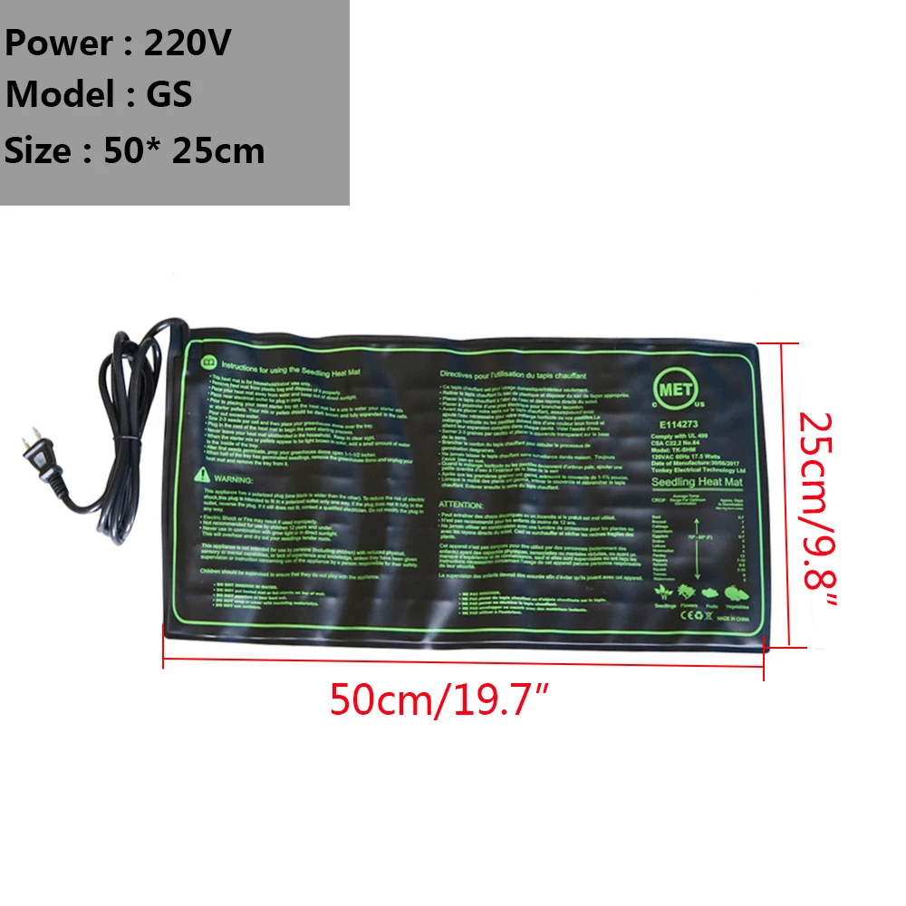 220v Seedling Heat Mat, Tapis Chauffant pour semis, 18W chauffant  hydroponique Coussin chauffant pour serre - 24 * 52cm