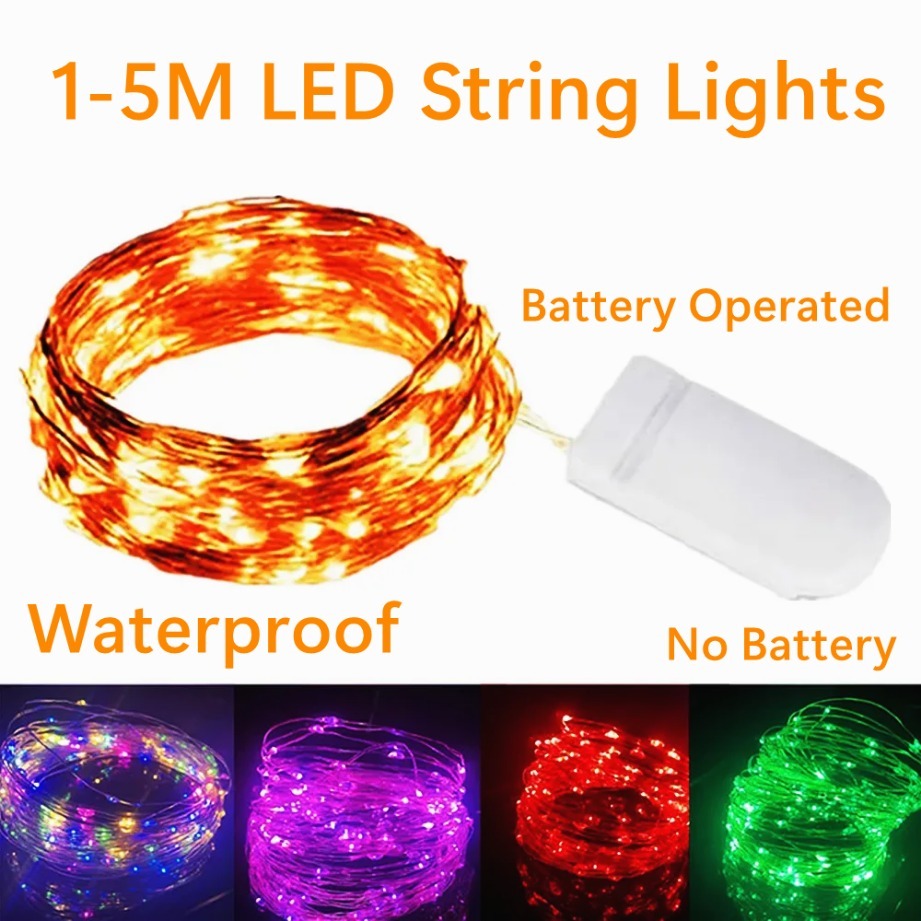 Waterproof LED String Lights Copper Wire Fairy Lights Battery Operated DIY Wedding Party Christmas Decoration Lights String 1-5M
