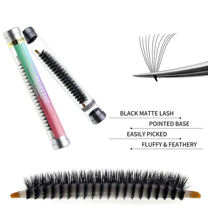 FAIRYTIS 600Fans Long Stem Premade Volume Fans Eyelashes Extension 5D-14D Pointy Base Russian Wispy Faux Mink Lashes Wholesale 4