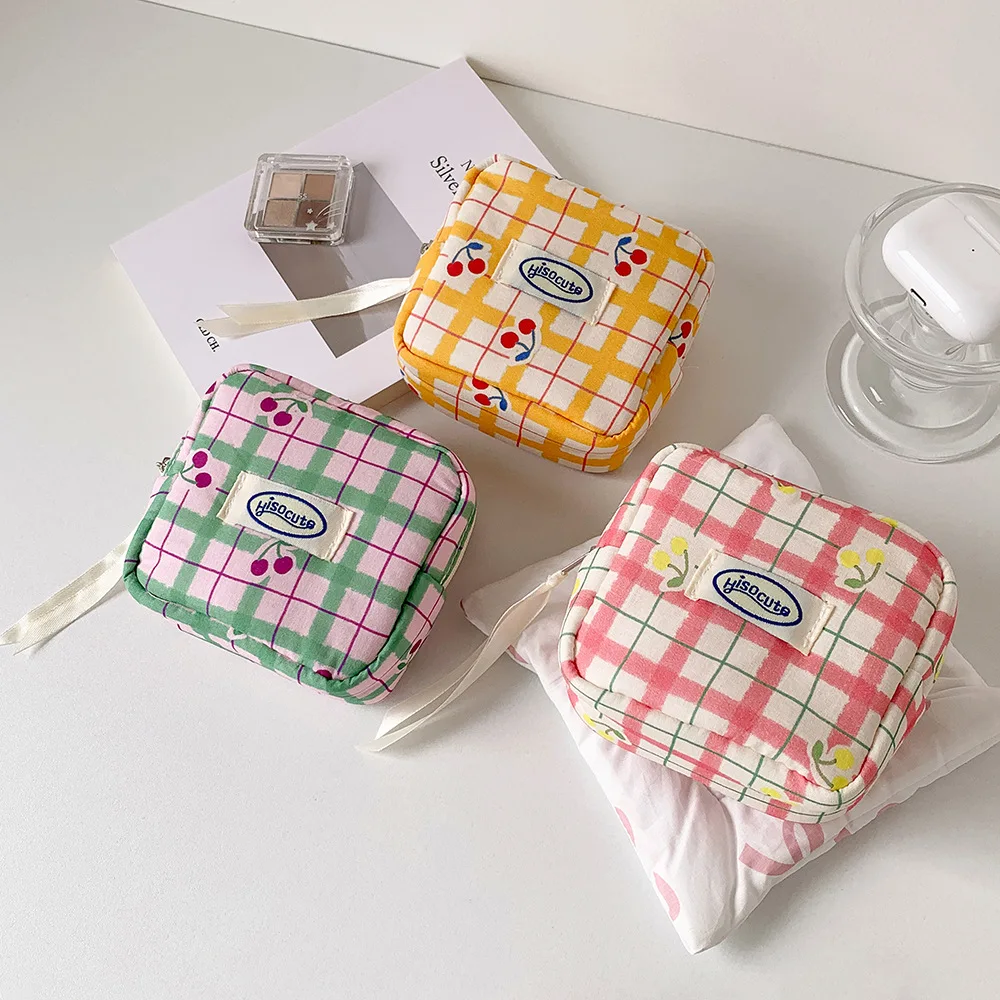Frauen Make-Up Taschen Japanische Kirsche Plaid Dopamin Süße Kawaii Nette Kosmetik Taschen Tragbare Multifunktionale Lagerung Tasche Für Mädchen – Detail 10