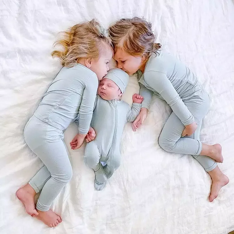 2025 Bamboo Fiber Clothes Kids Pyjamas Sets Long Sleeve Elasticity Breathable Sleepwear Toddler Boy Girl Loungerwear Outfits 2