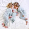 2025 Bamboo Fiber Clothes Kids Pyjamas Sets Long Sleeve Elasticity Breathable Sleepwear Toddler Boy Girl Loungerwear Outfits 2