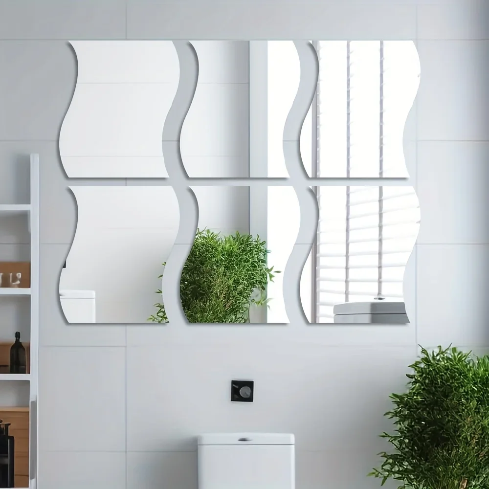 3D wave shaped self-adhesive mirror wall sticker 6pcs 7.8in for home decoration