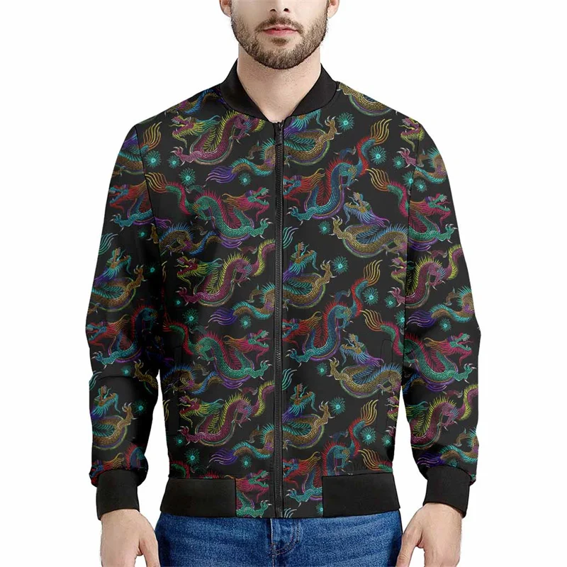 thumbnail image 1 of Chaqueta con estampado de dragón chino para hombre, abrigo con estampado 3D de animales, moda informal, chaquetas de gran tamaño con cremallera, tops de manga larga, 1 of 5