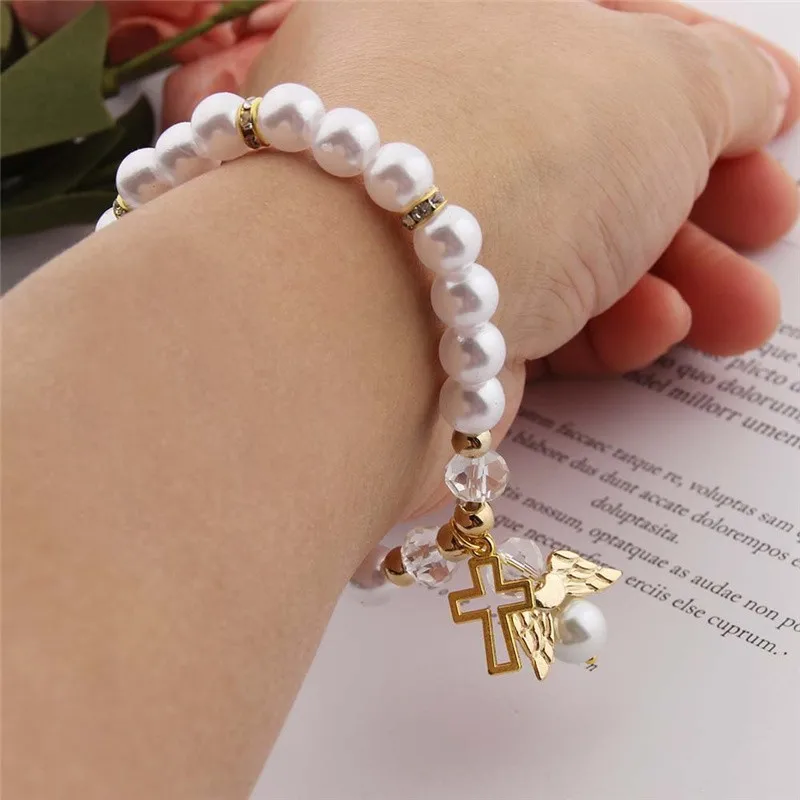 Baby Shower Bracelet 1pcs/10pcs Angel Baptism Gift Wooden Bead Initial Letter