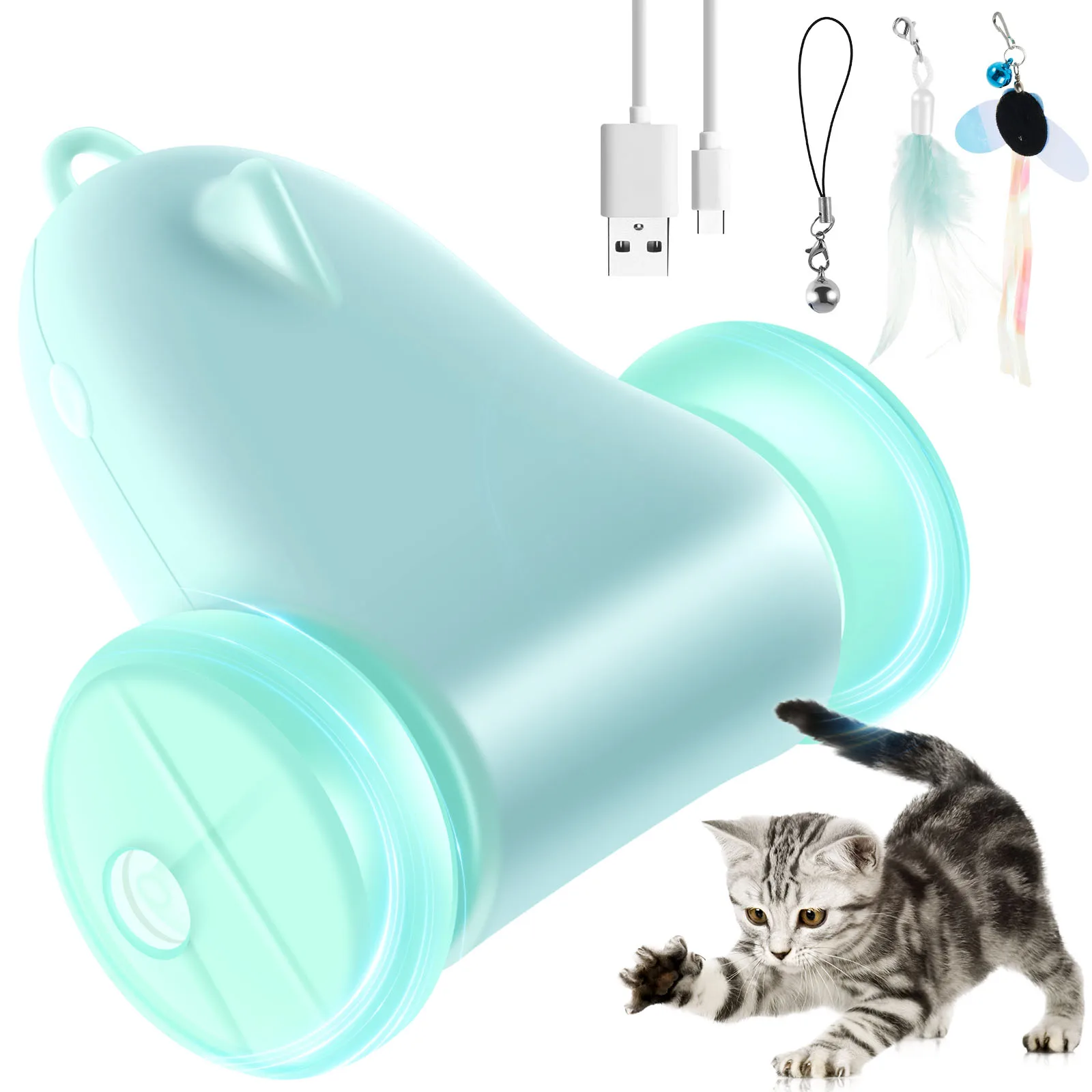 

Интерактивные игрушки для кошек с красочной планкой, USB перезаряжаемая Автоматическая игрушка для кошек с 3 сменными подвесками, смешные случайные
