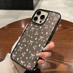 Cartoon Pink Cherry Glitter Clear Phone Case with Small Bow Design - iPhone SE (2020) (Black)