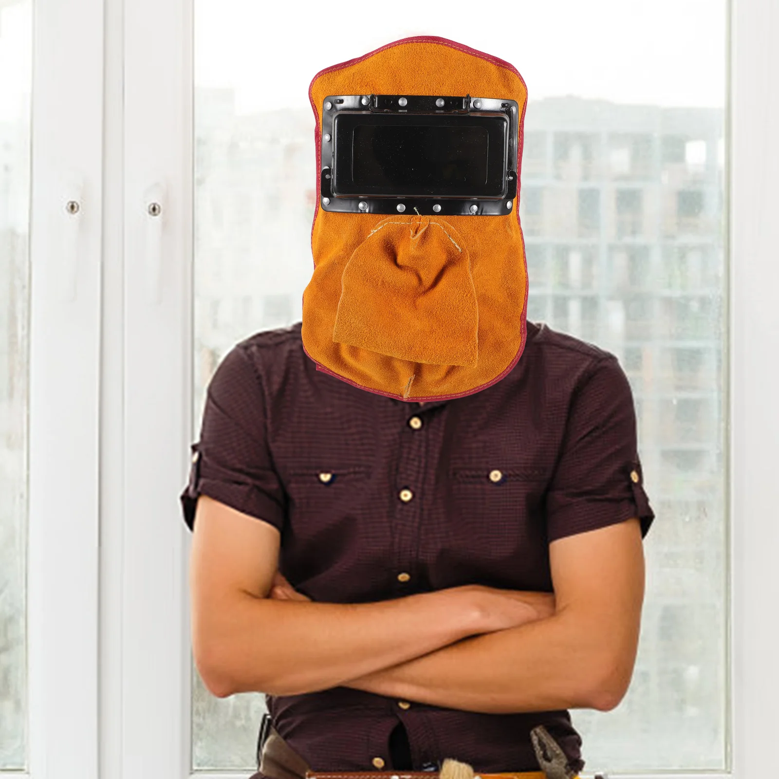 

Cowhide Leather Welder Hood Welding Helmet Protective Gear Mask Work Cap Welding Helmet Mask Lens Leather Welding Hood Work