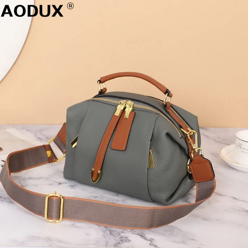 

AODUX Best Quality 100% Genuine Cow Leather Women Shoulder Bag Handbag Top Layer Cowhide Messenger Long Strap Bags Phone Purse