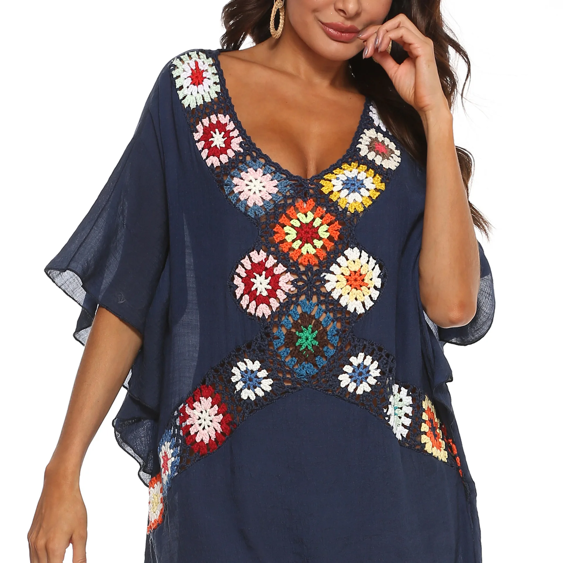 Women Beach Dress Tunic Cover Up Knitted White Outfits Beachwear Ups Pareo Bikini Coverup Dresses for Cover-Ups Summer Cape 2025
