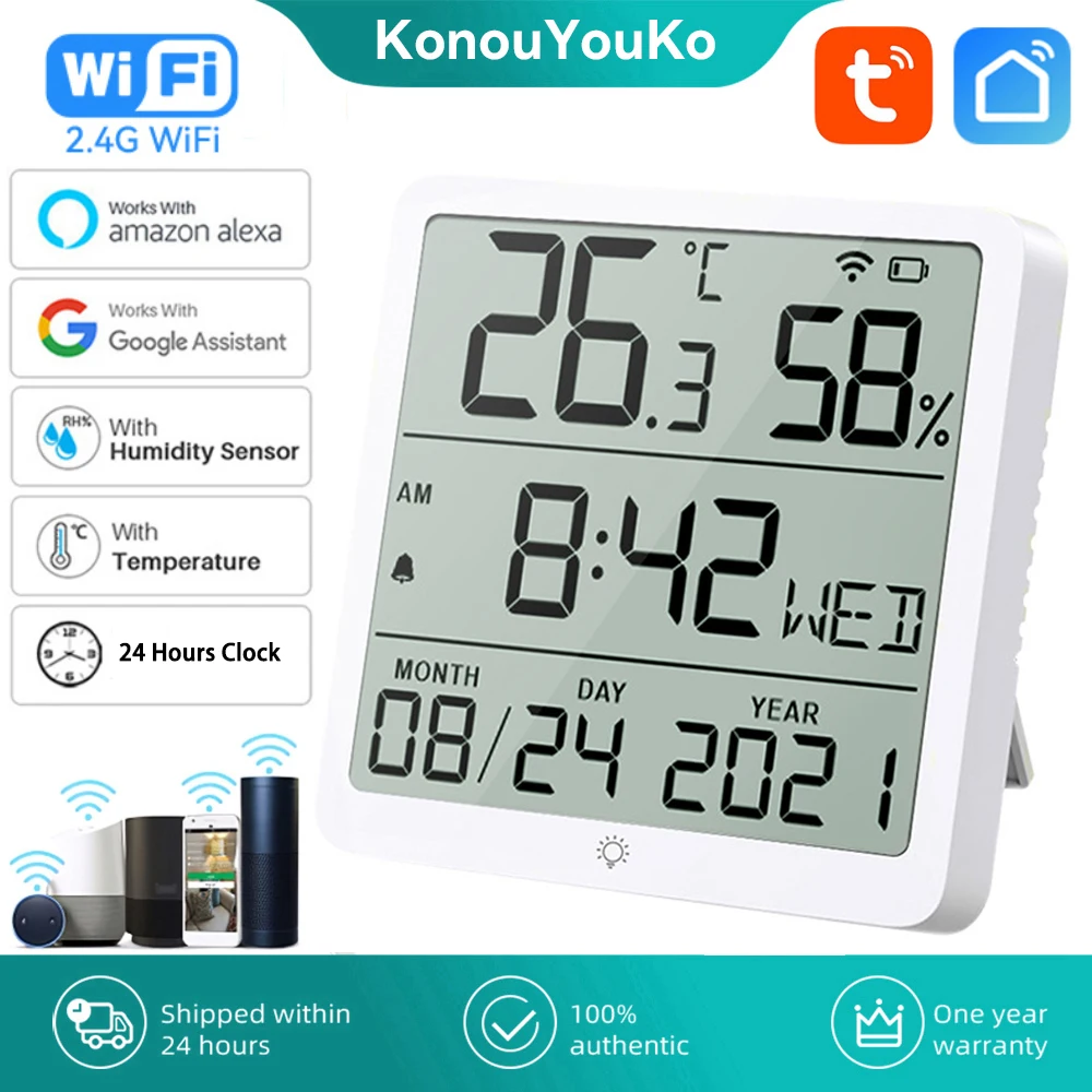 Tuya Smart WiFi Temperature Humidity Sensor Smart Life Indoor 24 Hours Sensors for Alexa Google Voice