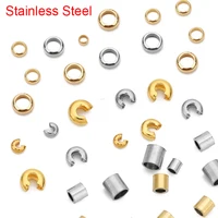 100pcs Stainless Steel End Crimp Beads Covers 2 3 4 5 mm Golden Color Tube Stopper Spacer Beads For Diy Bracelet Jewelry Making 1