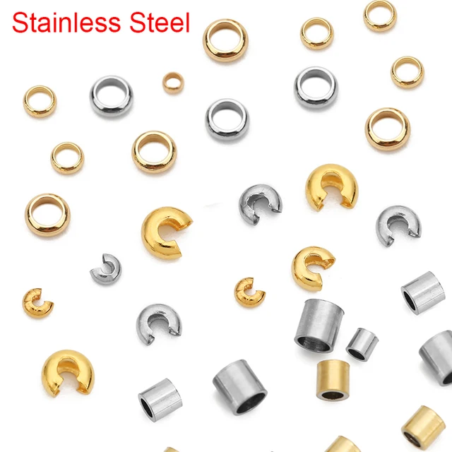 100pcs Stainless Steel End Crimp Beads Covers 2 3 4 5 mm Golden Color Tube Stopper Spacer Beads For Diy Bracelet Jewelry Making 1