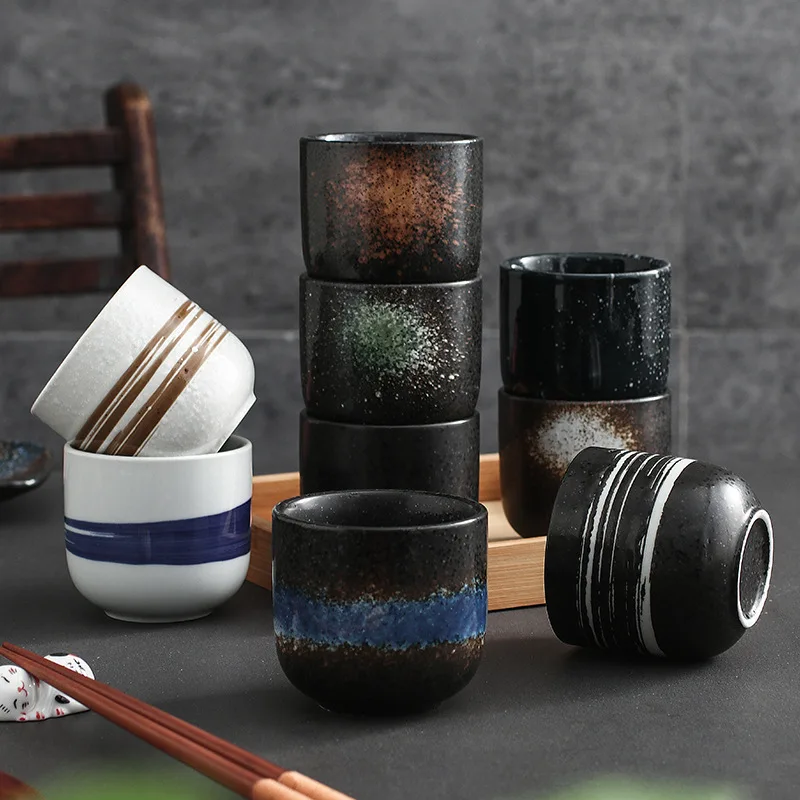 200ml Japanese Ceramic Mugs Restaurant Commercial Sushi Cuisine Retro Stackable Tea Cups Household Kitchen Drinking Utensils Tea Cup