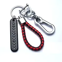 Ingemark Trendy DIY Mobile Phone Number Plate Pendant Keychain Men Punk Woven Leather Rope Anti-lost Car Key Chain Accessories 5