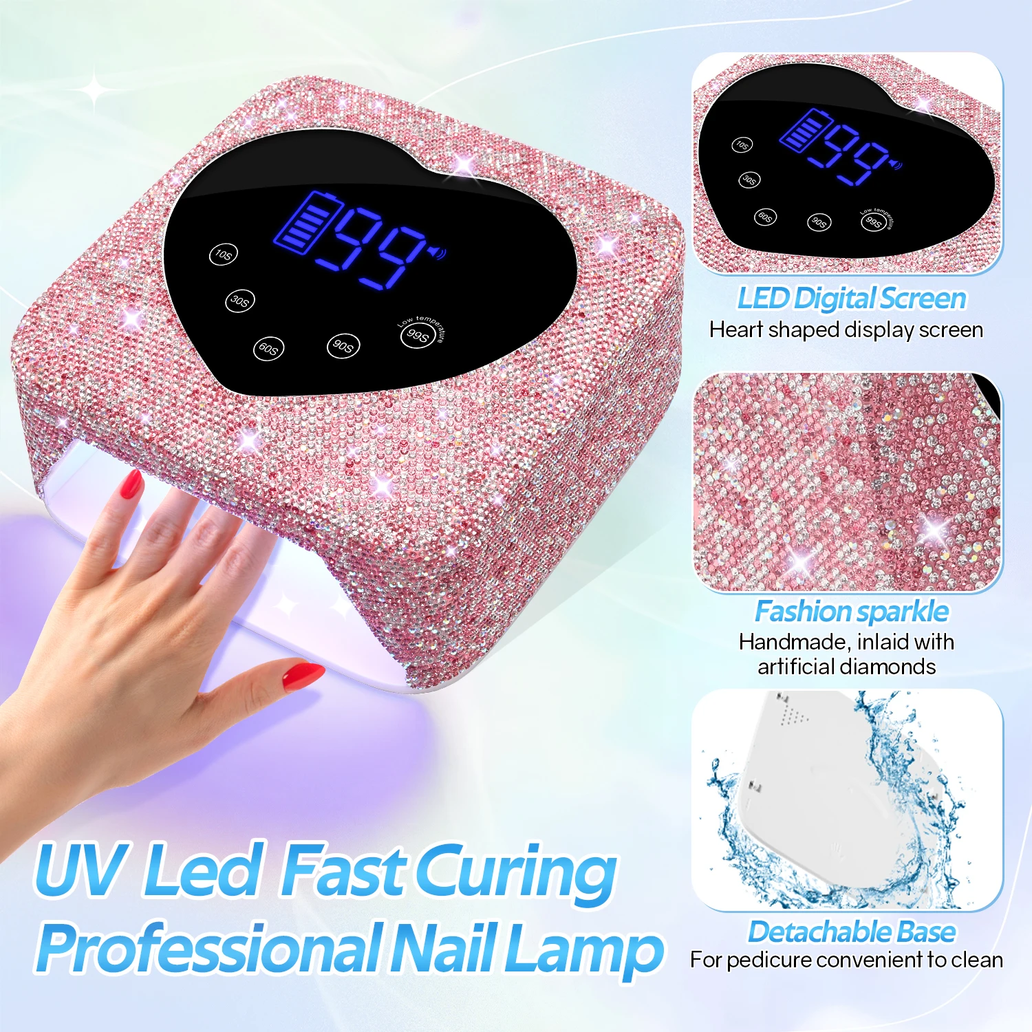 Rechargeable 72W UV LED Nail Lamp For Nails 30LEDS Wireless Gel Polish Curing Lamp With Large Screen Professional Nail Equipment 4