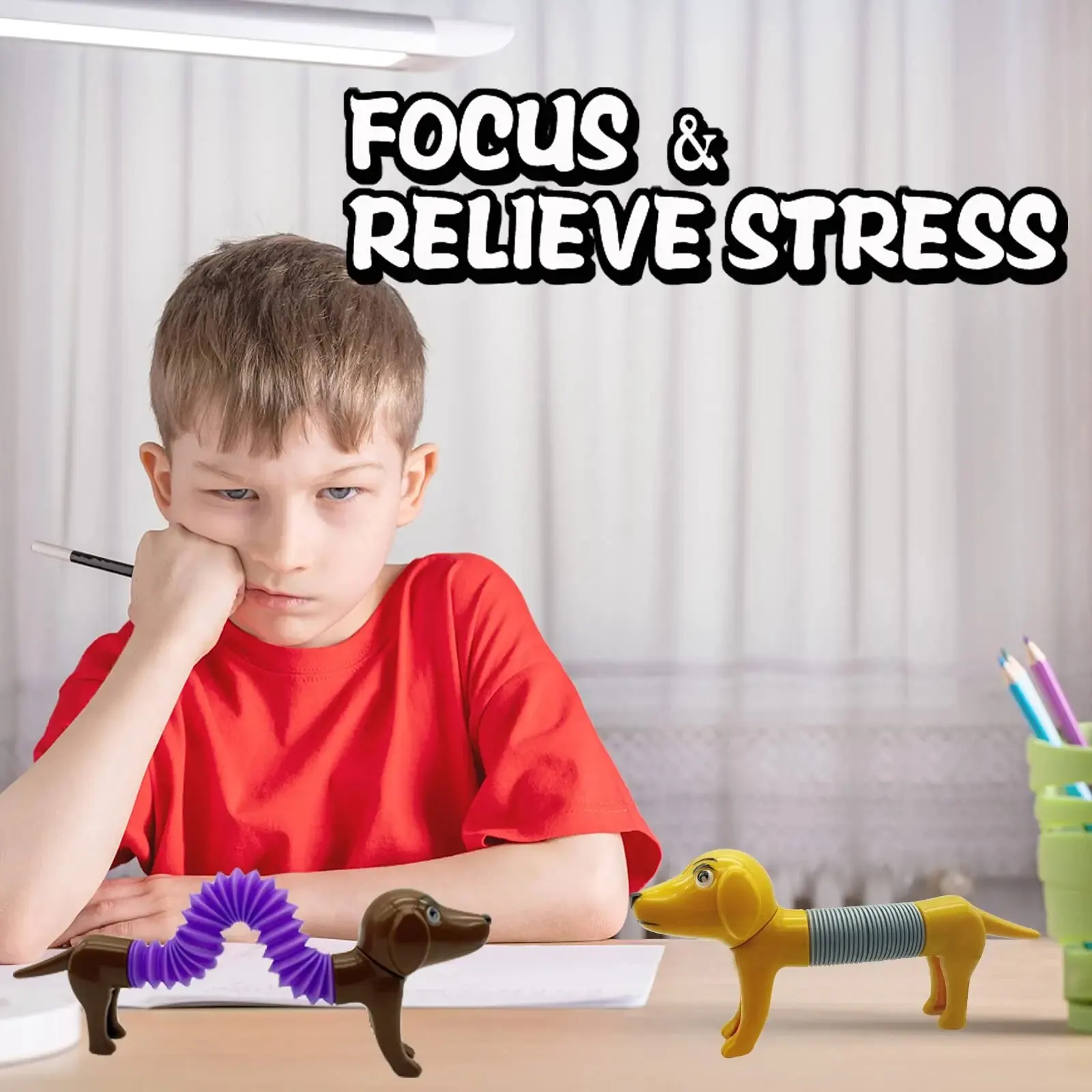 4pcs Sensory Toys for Kids, 4Pcs Pop Tubes Spring Dog, Stress Relief Pop Tubes,Birthday Presents, Toys For Children 2