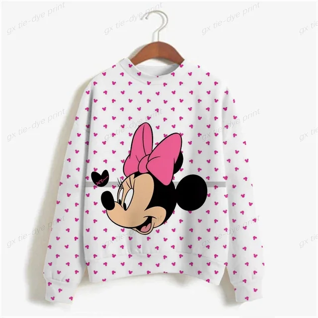 Sudadera con capucha para mujer de otoño 2024 con estampado de Minnie Mouse de Disney, sudadera holgada de dibujos animados para mujer, sudadera Harajuku para mujer, top coreano para mujer