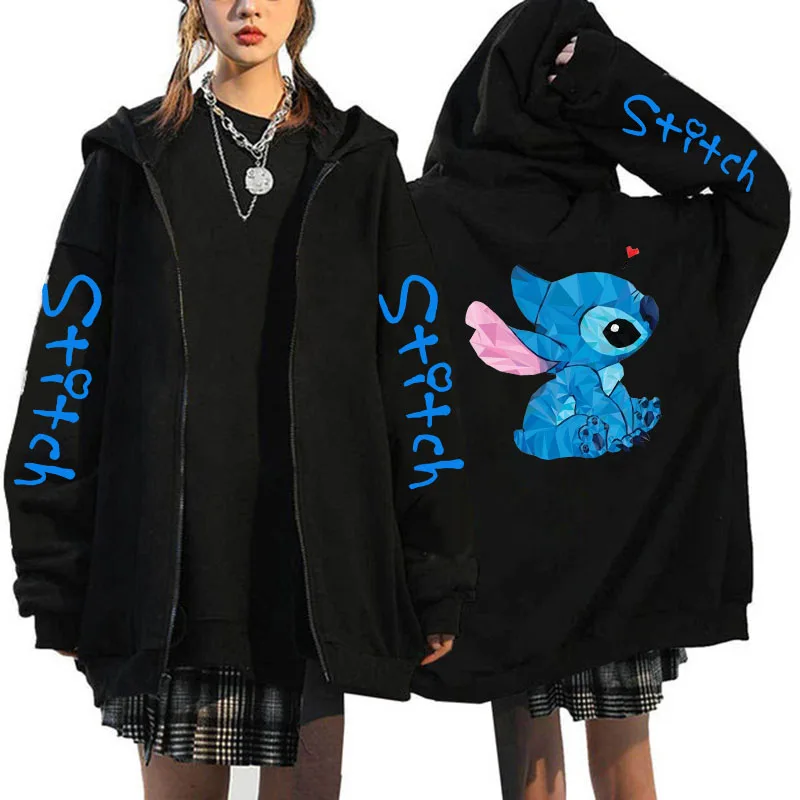 thumbnail image 1 of Sudadera con capucha de Disney Stitch para mujer, ropa de calle de Manga con cremallera, estilo Harajuku, años 90, Y2k, 1 of 3
