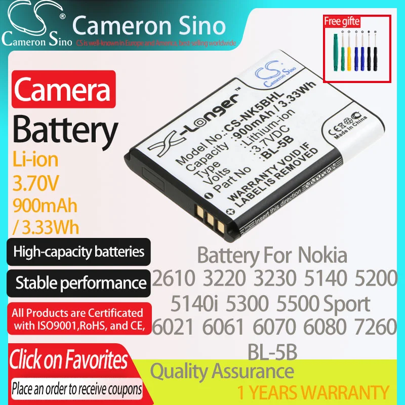 Batteria Cameronsino Per Nokia 2610 3220 3230 5140 5140I 5200 5300 5500 5500 Sport 60206021 N80 Per Batteria Fotocamera Ispan Bta002