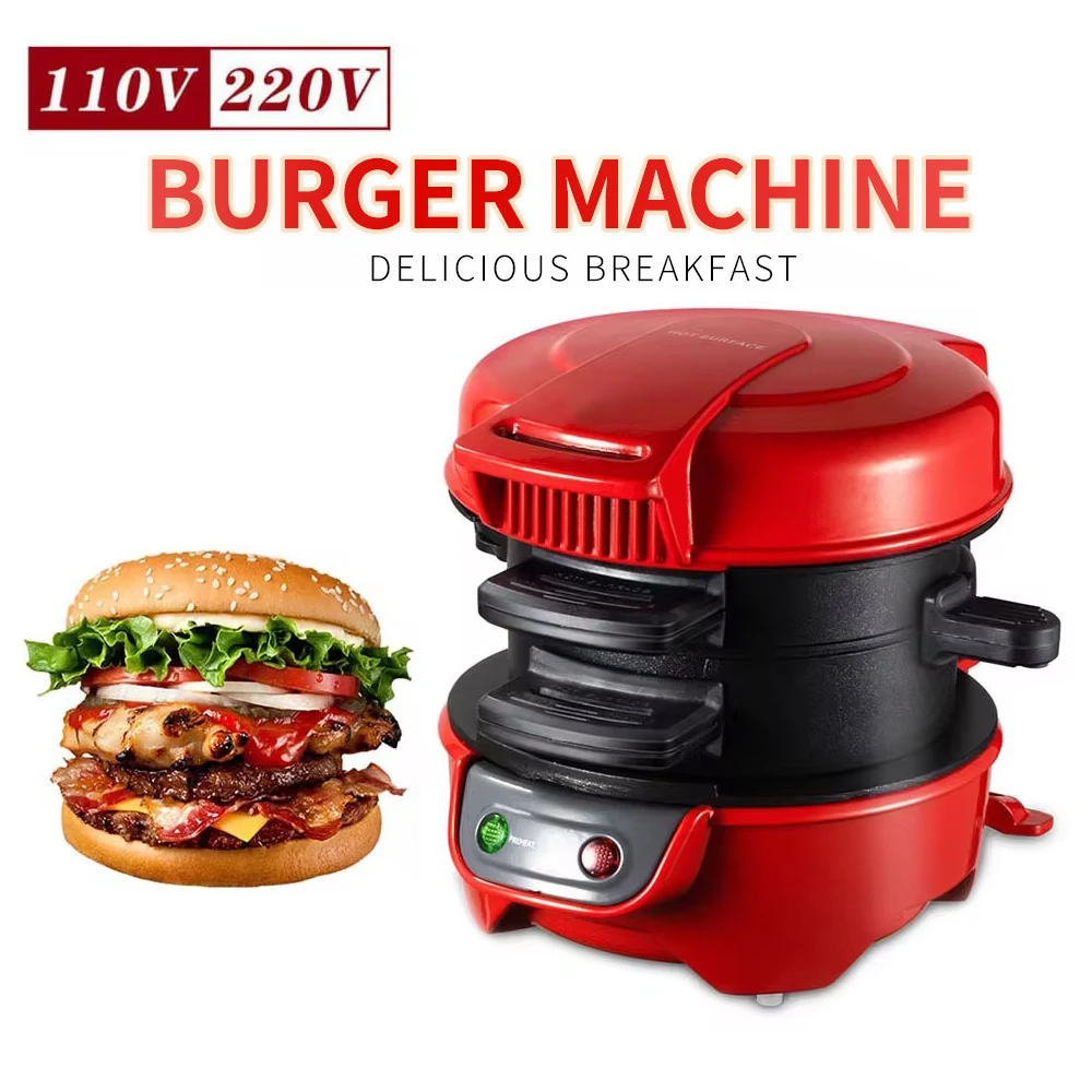 220V / 110V  Mini Electric Burger Sandwich Maker Machine Bread Grill Baking Toaster 600W  Non Stick Pancake Pan for Home Kitchen