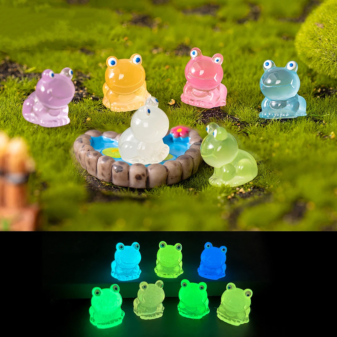 5Pcs Cartoon Cute Glow-in-the-dark Colorful Little Frogs Moss Micro Landscape Ornament DIY Desktop Ornaments Resin Crafts