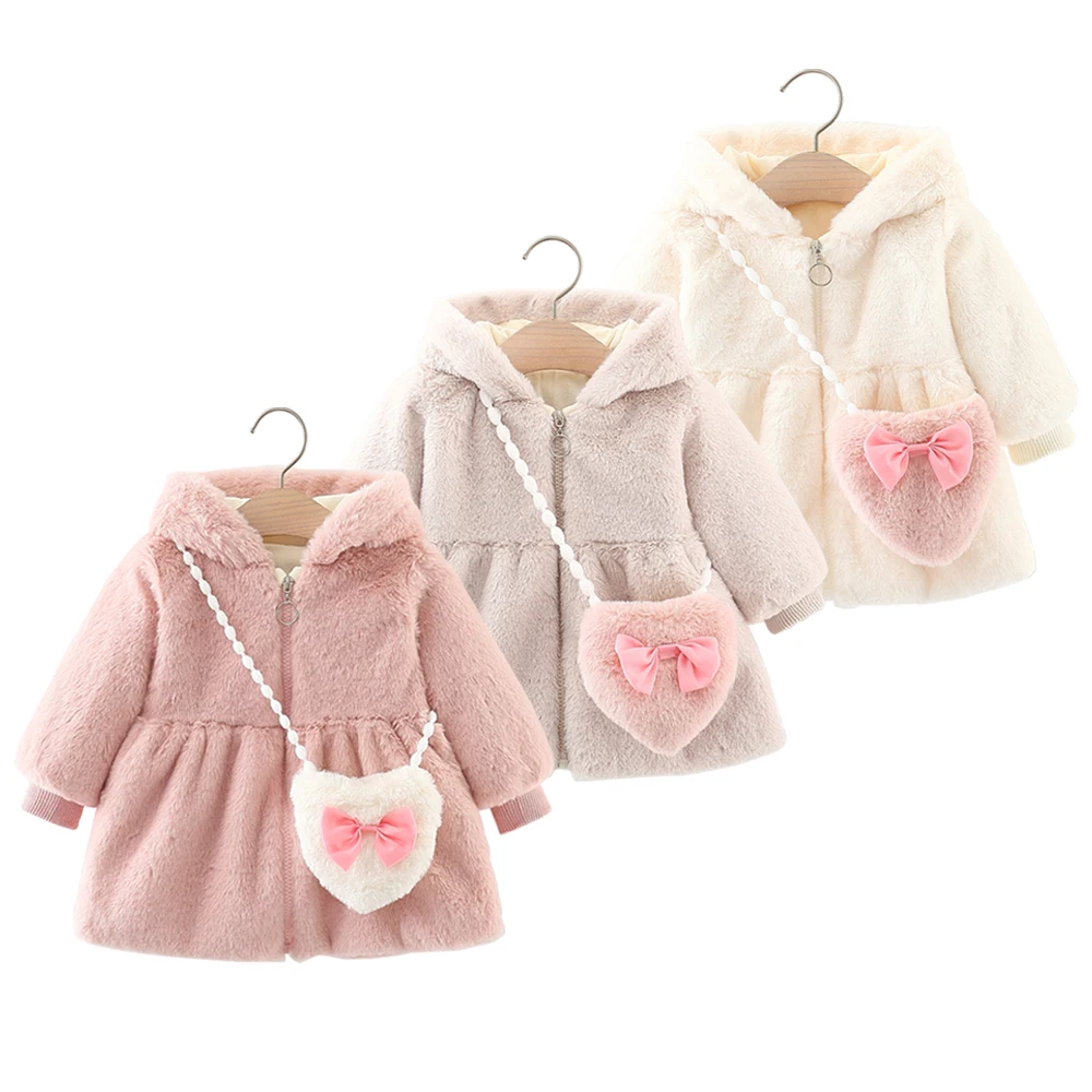 Winter Newborn Girls Long Sleeve Fur Cotton Coat Hooded Thickened Baby Coat Children's Fashion Baby Clothing Free Bag kids jackets winter coat