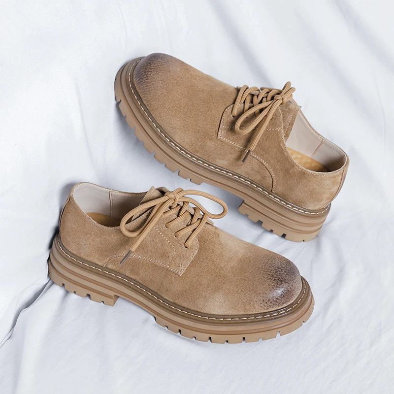2026 Spring Outdoor Quality Mens Retro Style Casual Shoes Suede Oxford Wear Resistant Round Toe Casual Shoes Hiking Travel Shoes