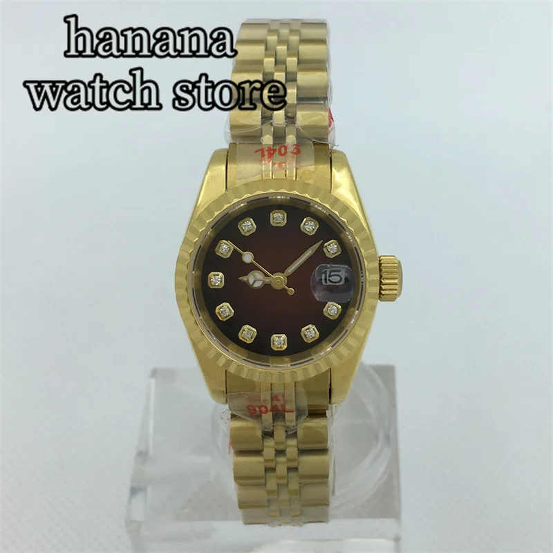 

BLIGER 26 мм роскошные женские золотые часы японский NH05 автоматические механические алмазные индексные светящиеся рук сапфировое стекло элегантные часы